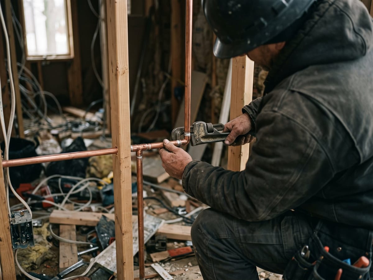 A plumber fitting copper pipe